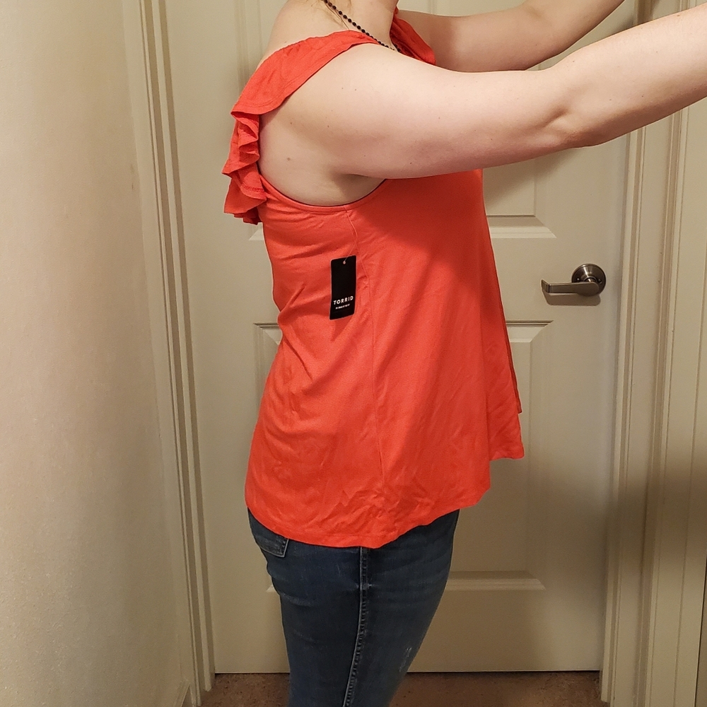 NWT TORRID Orange Ruffle Tank - Picture 6 of 9